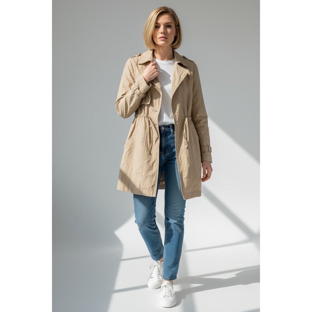Anthropologie Sanctuary Jules Light Beige Utility Trench Clean Girl Aesthetic L